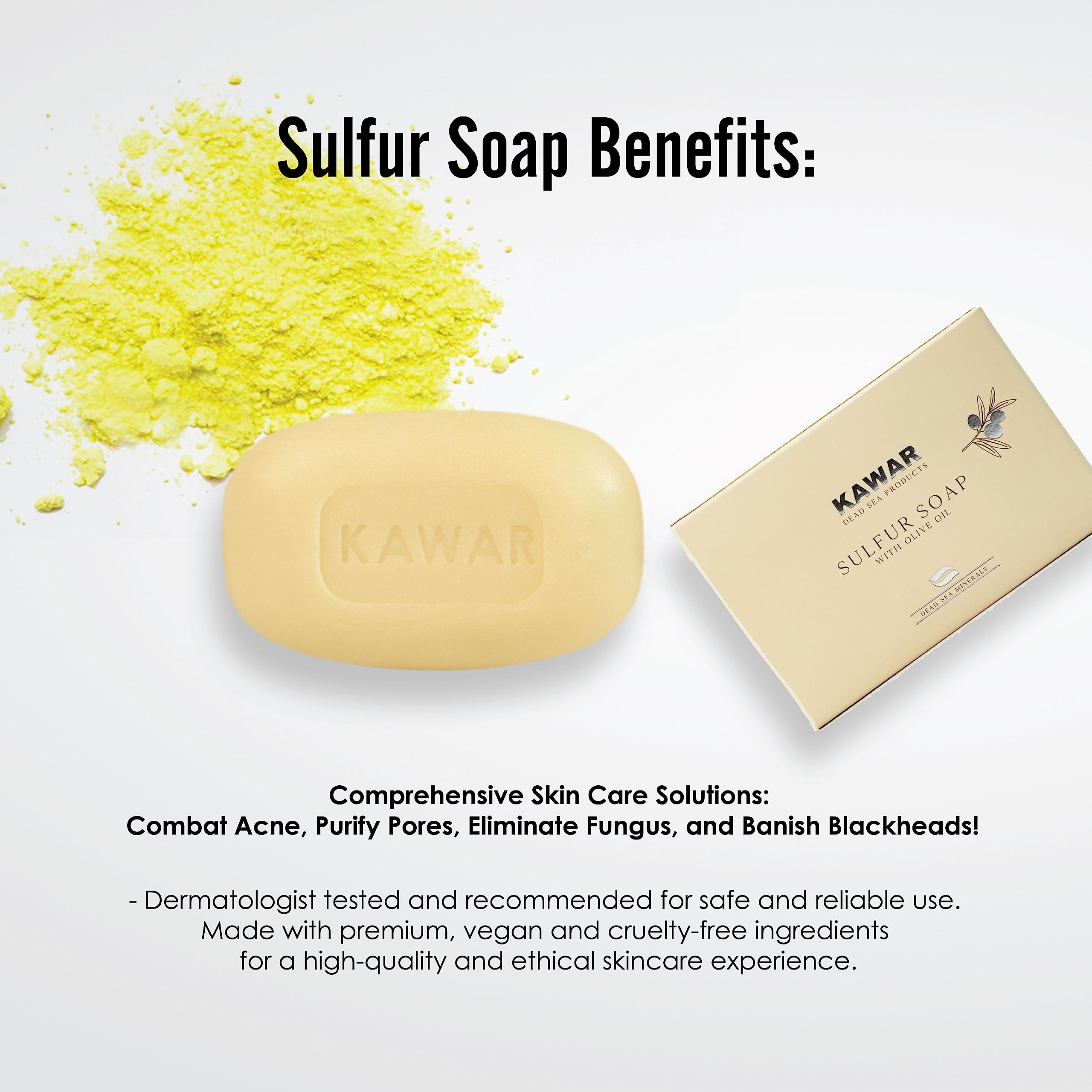 Kawar Dead Sea Sulfur Soap lather closeup highlighting fragrance-free vegan formula