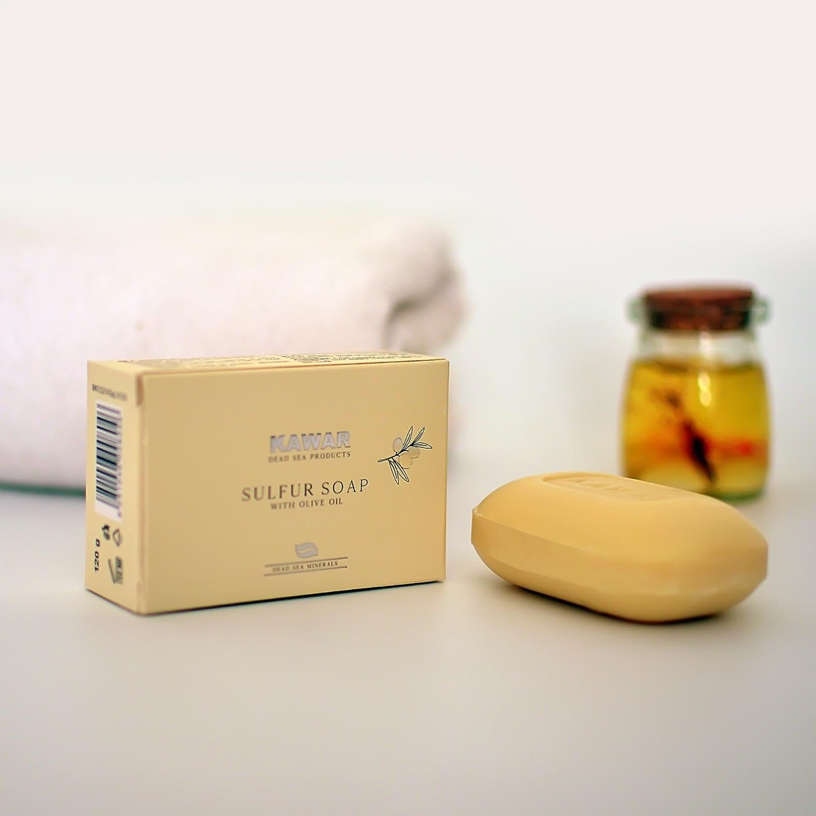 Kawar Dead Sea Sulfur Soap olive oil ingredients highlighting nourishment