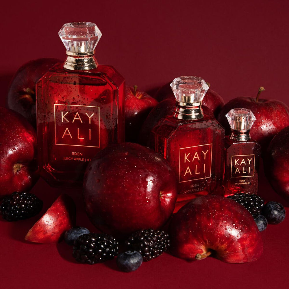 Kayali Eden Juicy Apple dry notes add warmth with vanilla and musk.