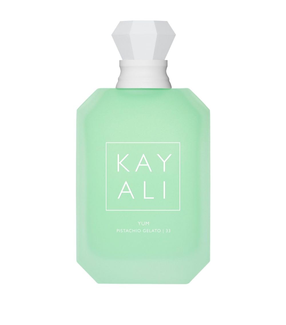 KAYALI Yum Pistachio Gelato 33 bottle closeup for a creamy gourmand experience.