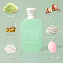 KAYALI Yum Pistachio Gelato 33 spray mist shows long-lasting, inviting gourmand aroma.