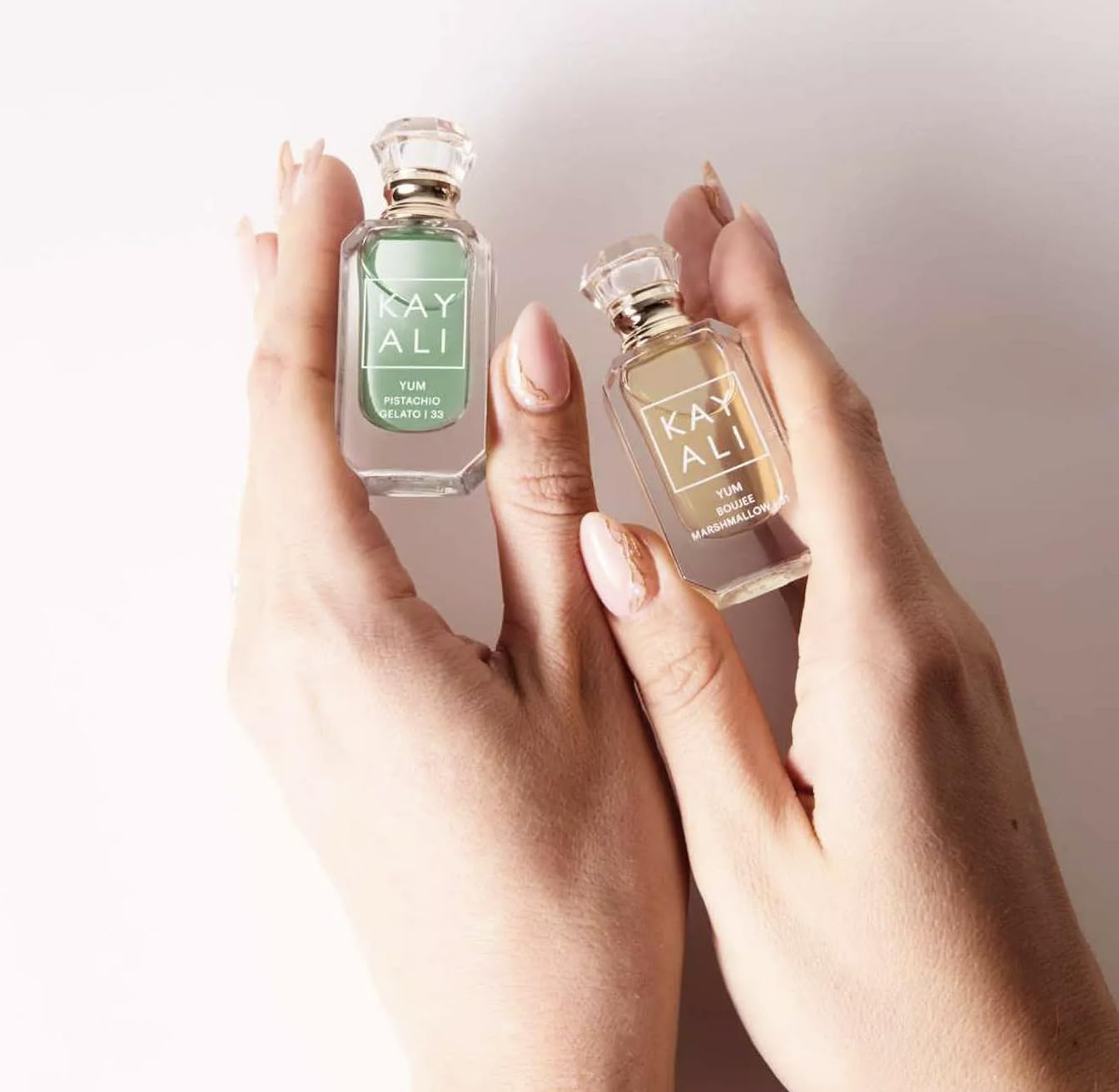 Kayali Yum Pistachio Gelato 5ml bottle, travel-friendly duo for daily indulgent moments.