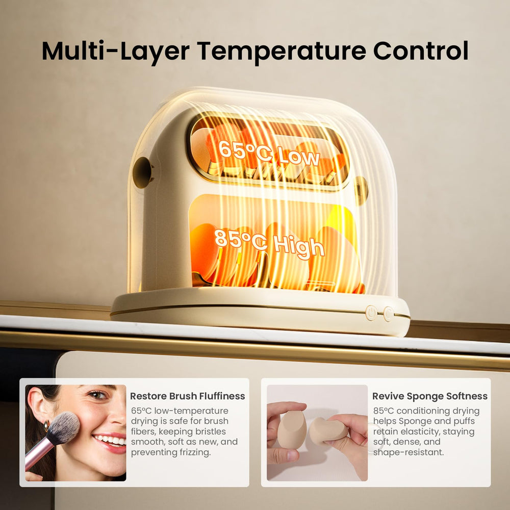 KAYUSO 3-in-1 makeup dryer with storage lid keeps tools organized.