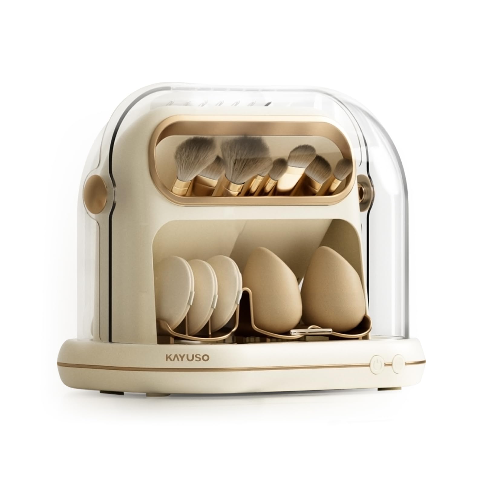 KAYUSO electric makeup brush dryer front view speeds brush drying for efficiency.