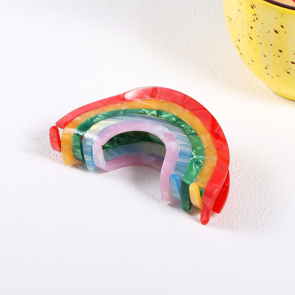 KCHIES rainbow hair clip on model shows versatile styling options
