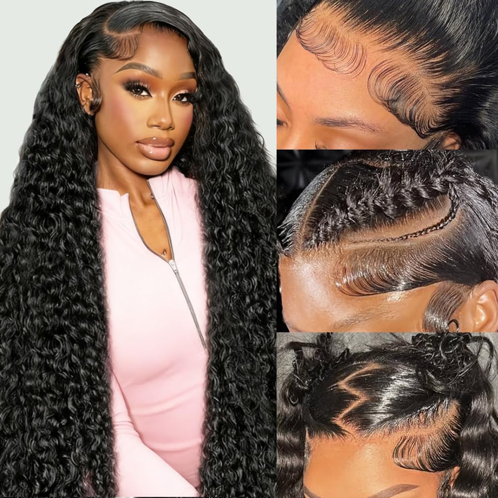 Kdmidun 13x6 deep wave lace-front wig with natural parting for versatile styling.