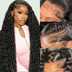 Kdmidun 13x6 deep wave lace-front wig with natural parting for versatile styling.
