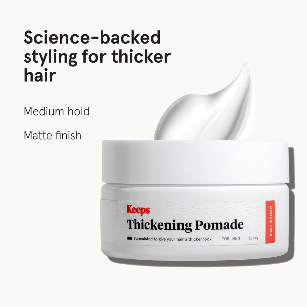 Keeps Matte Thickening Pomade on hands ready to distribute for styling