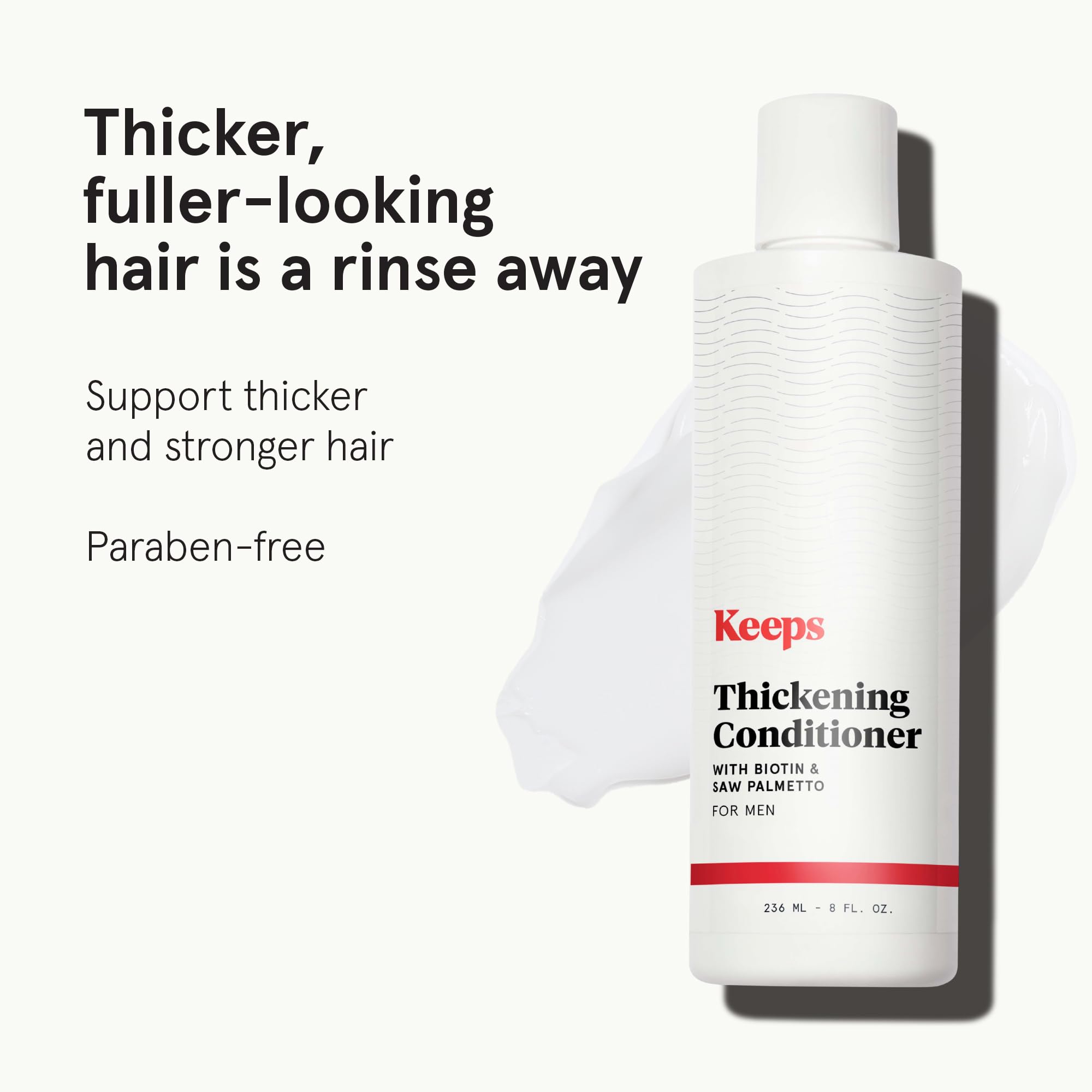 Keeps men's hair loss conditioner bottle side view for daily conditioning.