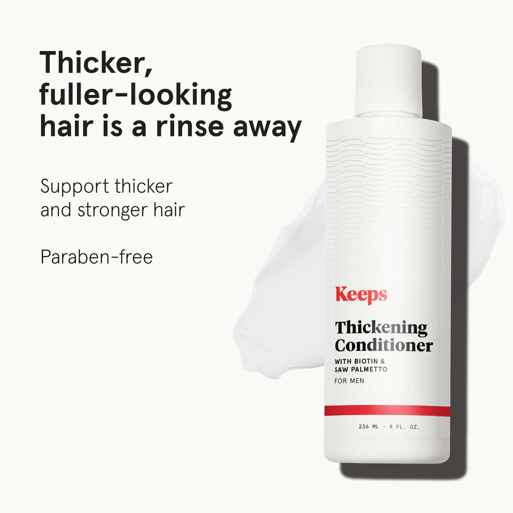 Keeps men's hair loss conditioner bottle side view for daily conditioning.