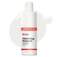 Keeps Thickening Shampoo bottle close-up for fuller-looking hair