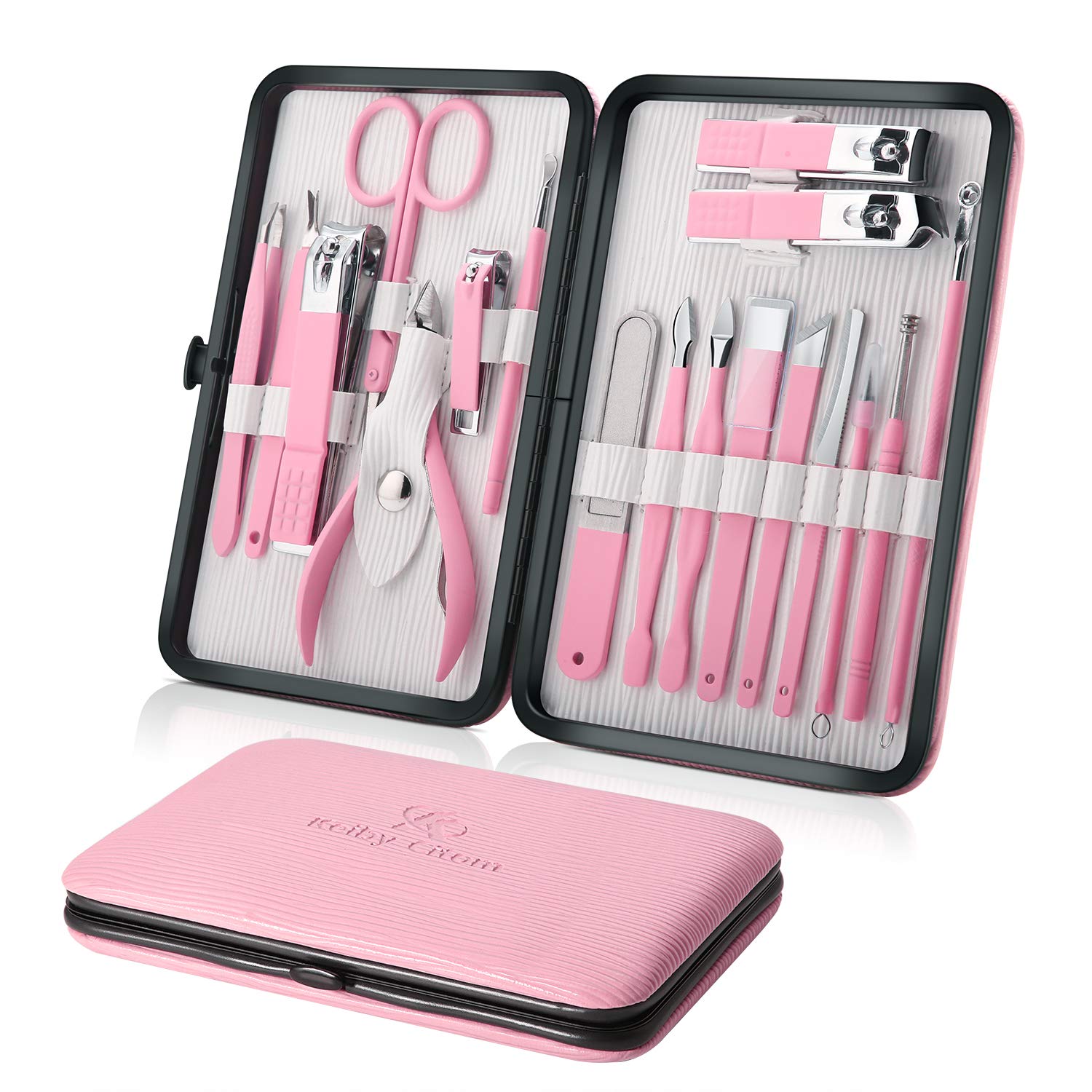 Keiby Citom manicure set pink case open for organized home grooming and travel prep