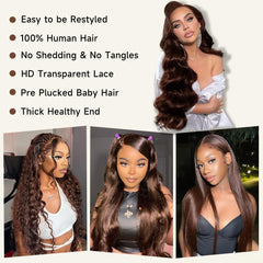 KEKEYY chocolate brown hair close-up shows baby hairs and texture
