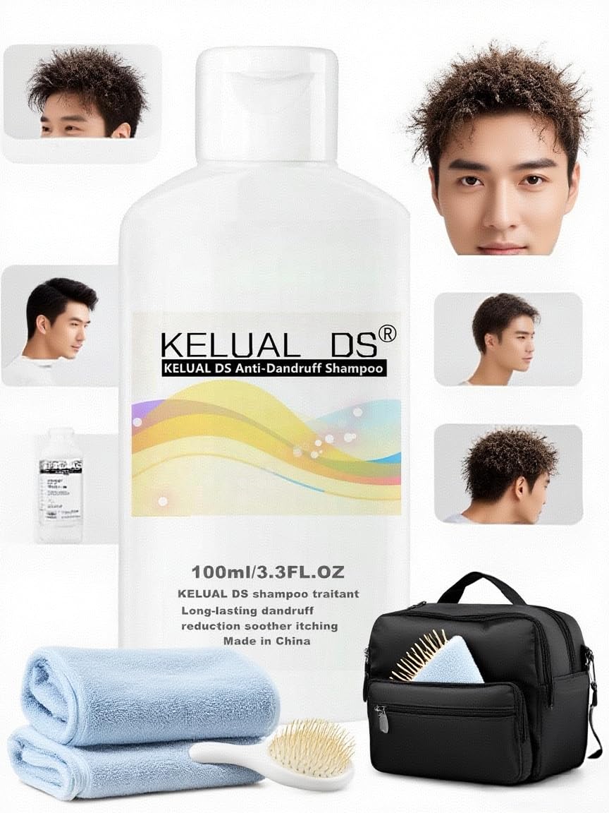 KELUAL DS shampoo bottle cap close-up on sturdy packaging.