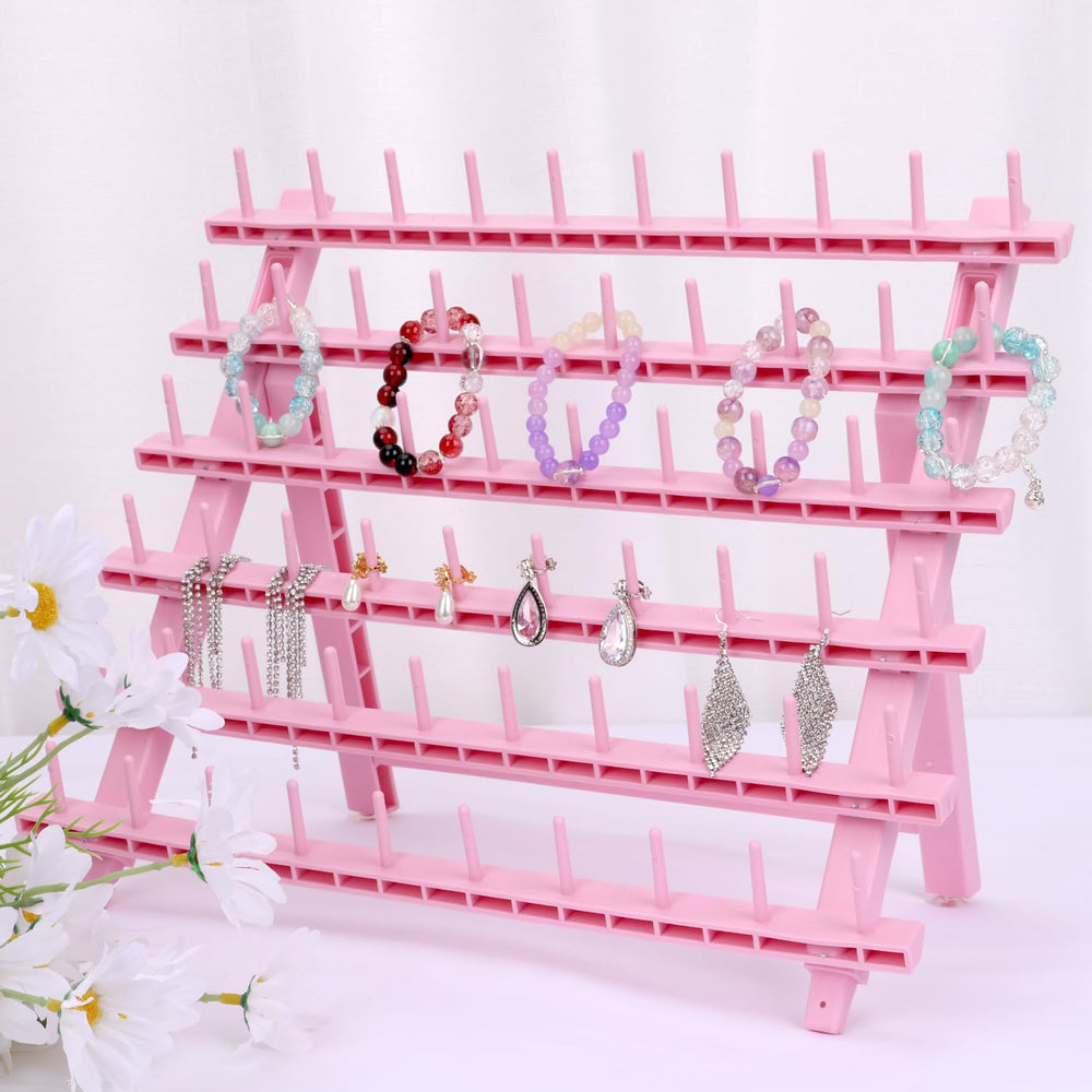 Kelukeya braid rack doubles as a display and organizer for accessories.