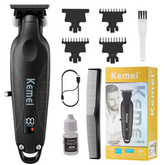 KEMEI 2293 zero-gapped T-blade close-up for precise beard and body trimming.