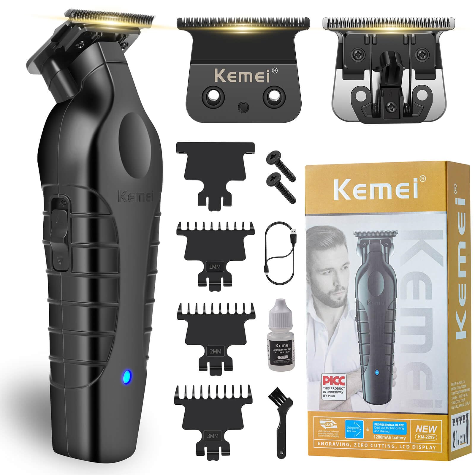 KEMEI 2299 trimmer zero-gap blade for ultra-close edging and crisp lines