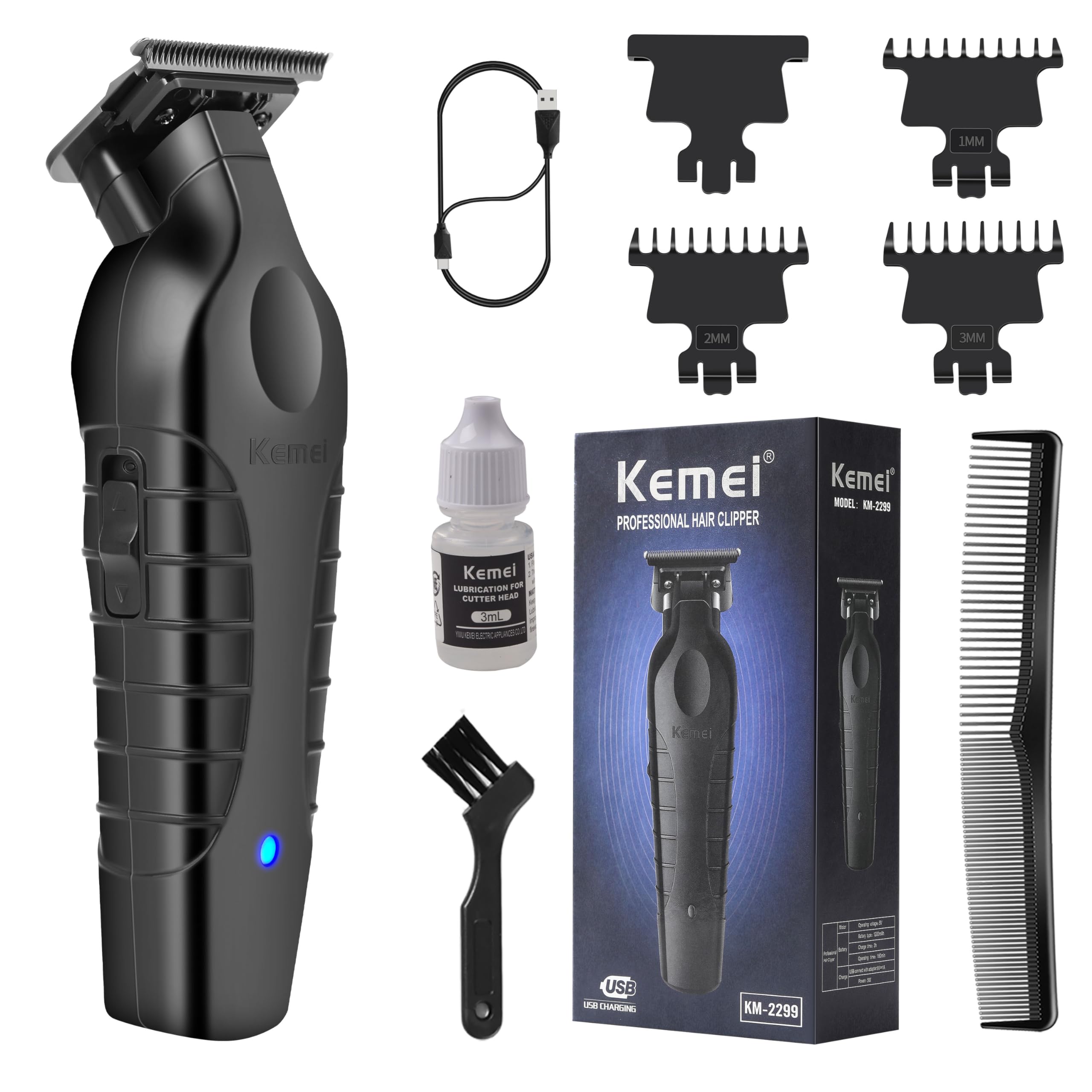 KEMEI 2299 zero-gap blade closeup for ultra-precise trimming and clean lines.