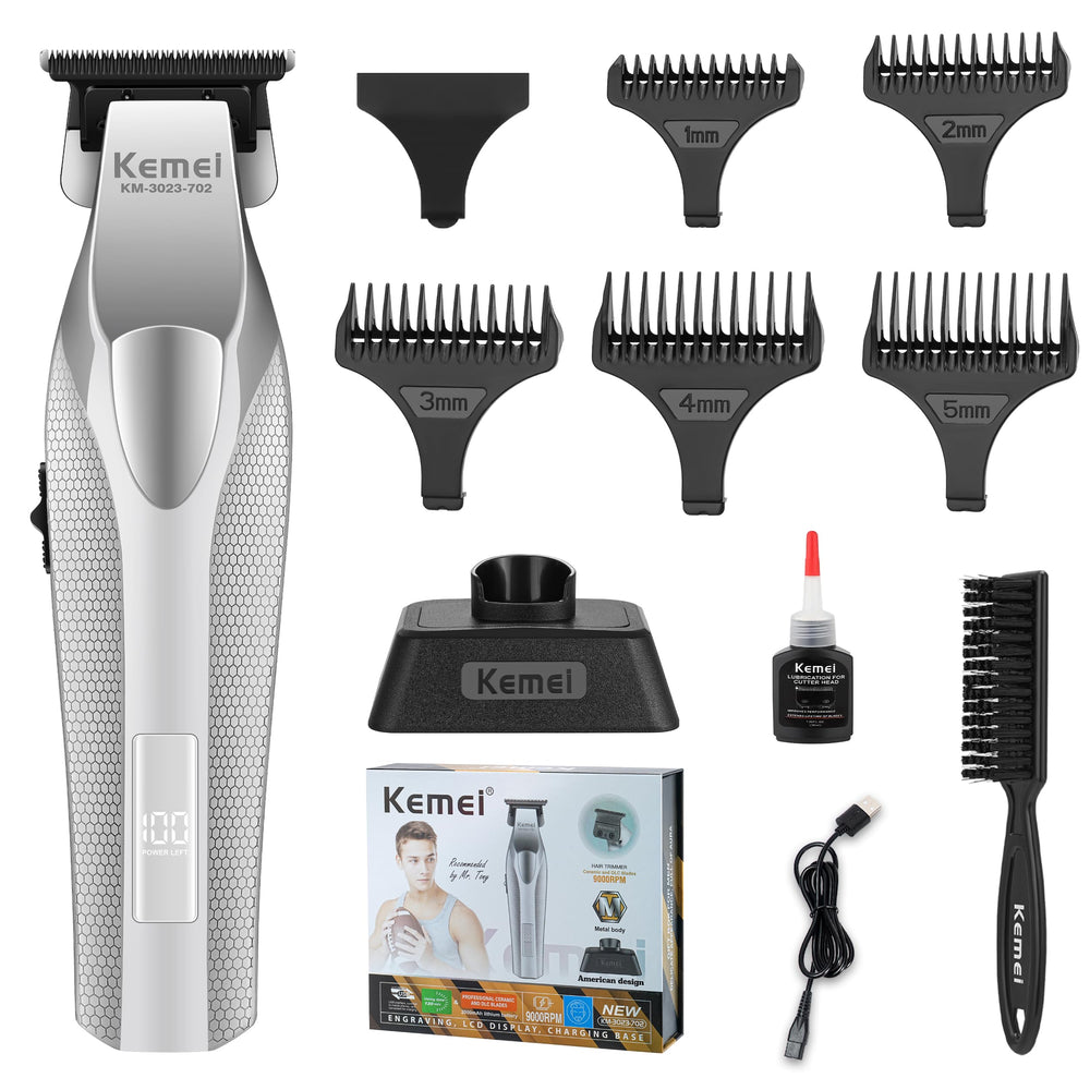 KEMEI 3023-702 front view with durable metal body for professional trimming