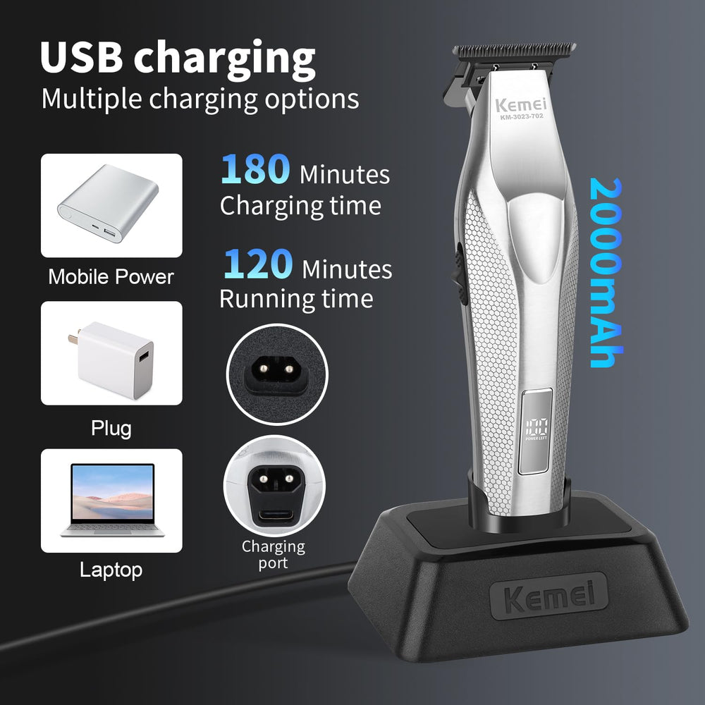 KEMEI KM-3023-702 DLC blade delivers stable, cool cuts.