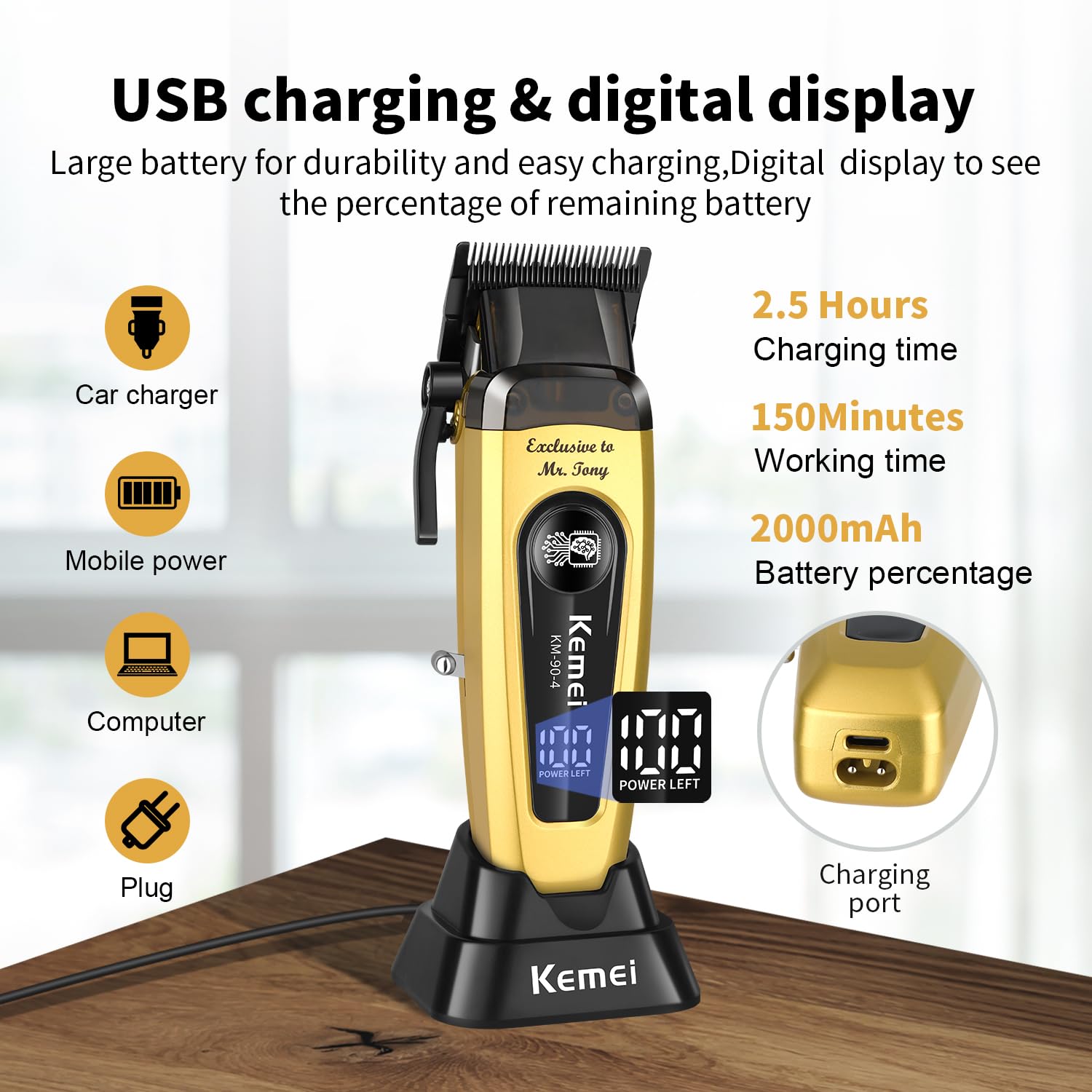 KEMEI KM-90-4 adjustable blade dial focuses on customizing length for fades