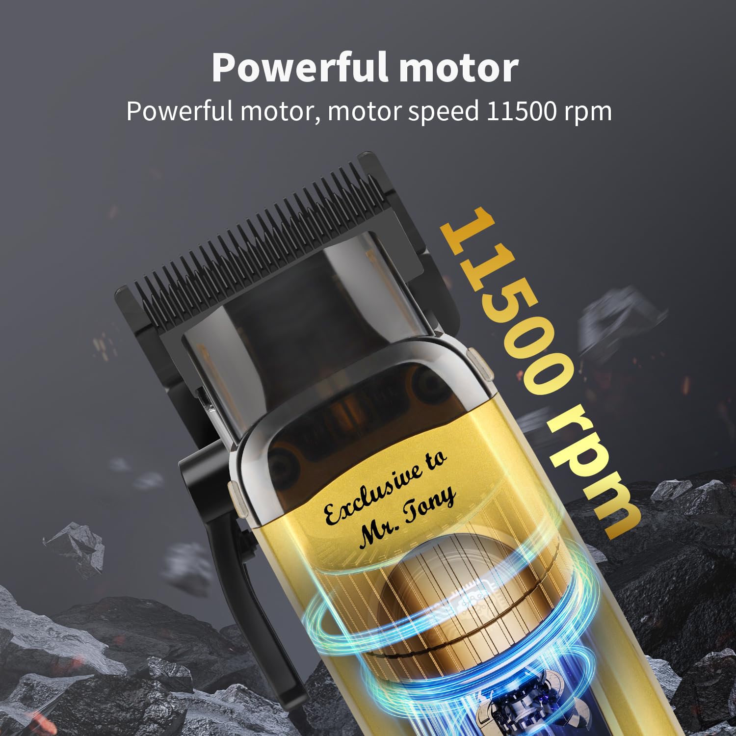 KEMEI KM-90-4 brushless motor close-up emphasizes long-lasting performance