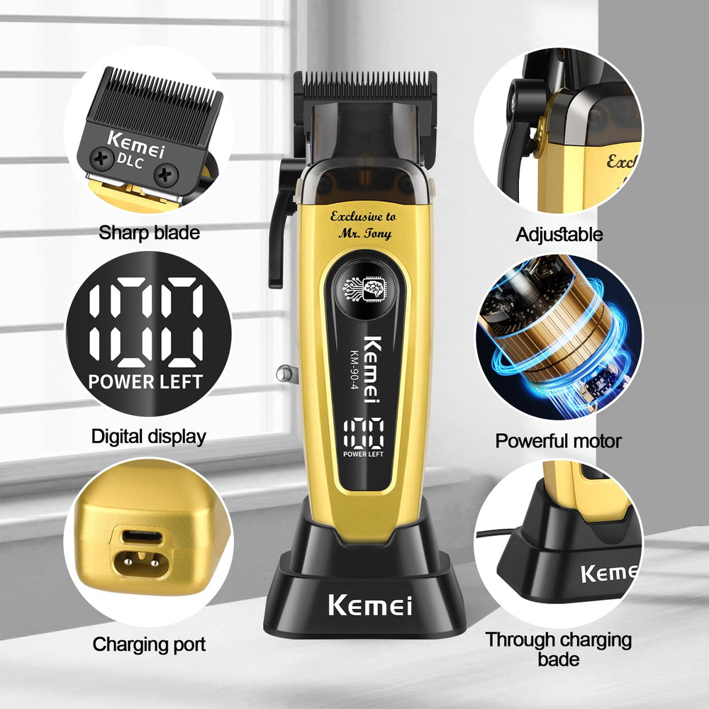 KEMEI KM-90-4 cordless with charging base demonstrates convenient wireless operation