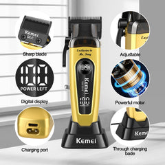 KEMEI KM-90-4 cordless with charging base demonstrates convenient wireless operation