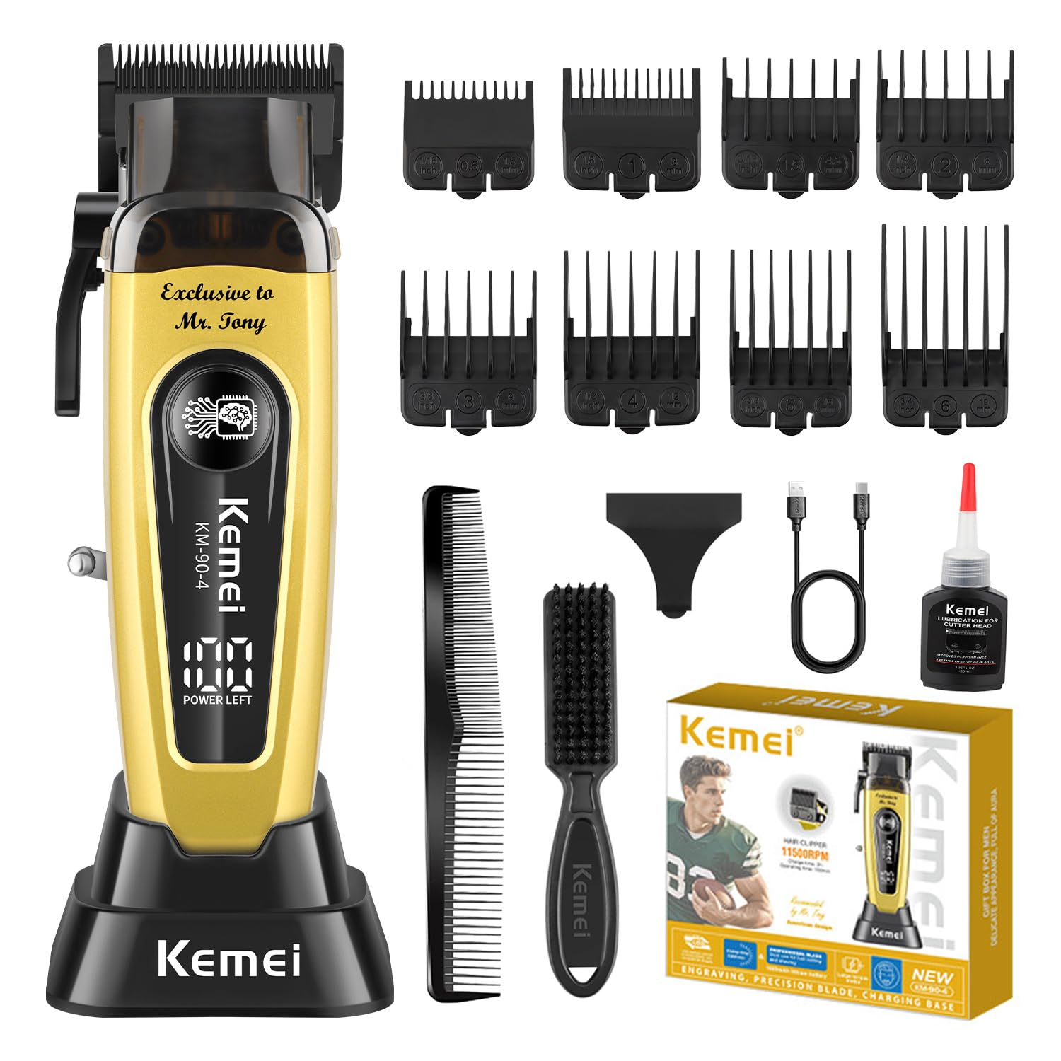 KEMEI KM-90-4 clipper packaging shows ready-to-gift grooming set