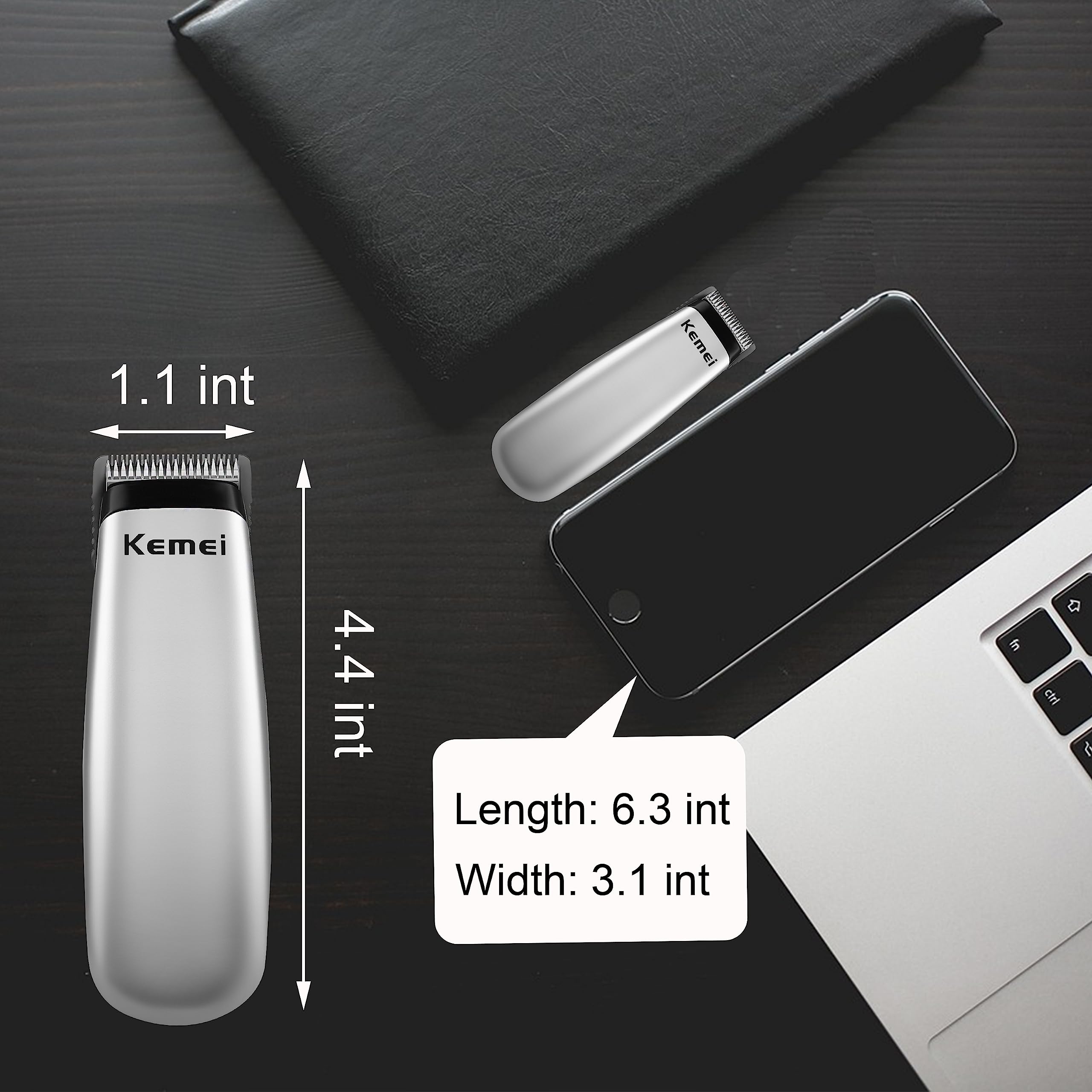 KEMEI Mini Hair Trimmer silver body combines style with easy handling