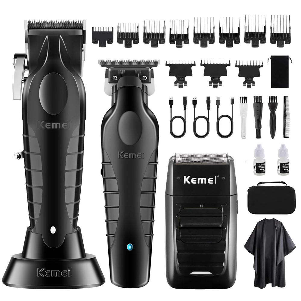 KEMEI professional hair clipper kit with precision blades for clean cuts.