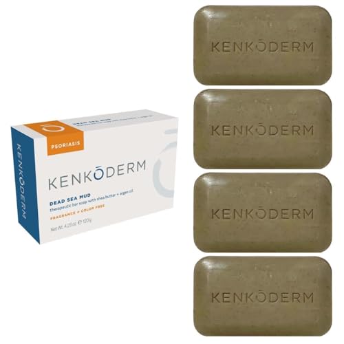 Kenkoderm psoriasis Dead Sea mud soap pack demonstrates purifying cleanse for sensitive skin.