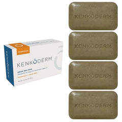 Kenkoderm psoriasis Dead Sea mud soap pack demonstrates purifying cleanse for sensitive skin.