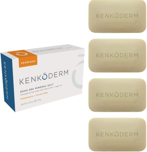 Kenkoderm Psoriasis Dead Sea Salt Soap pack of four bars for steady skincare routine.