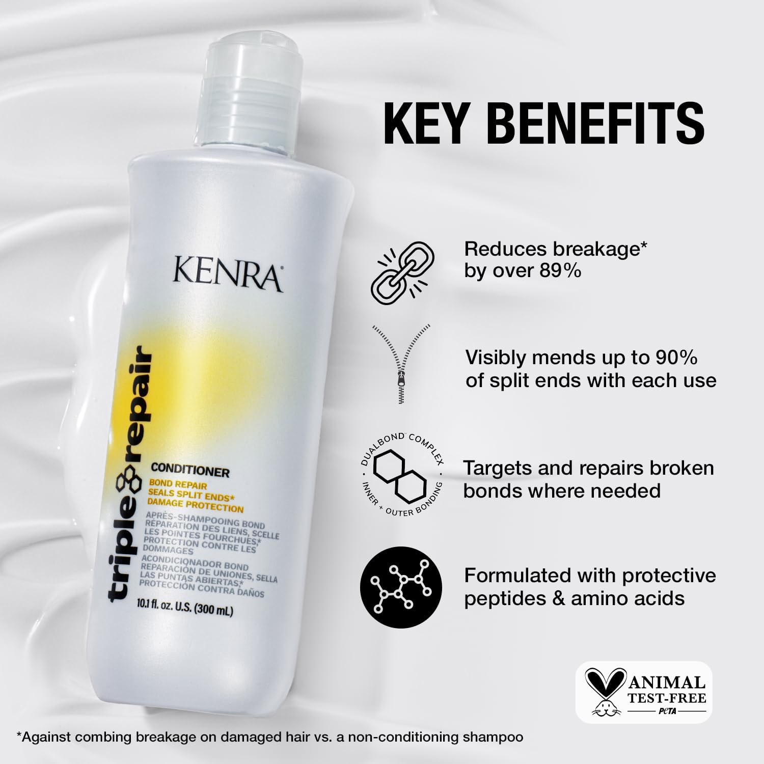 Kenra peptides and amino acids graphic explains bond fortification concept.