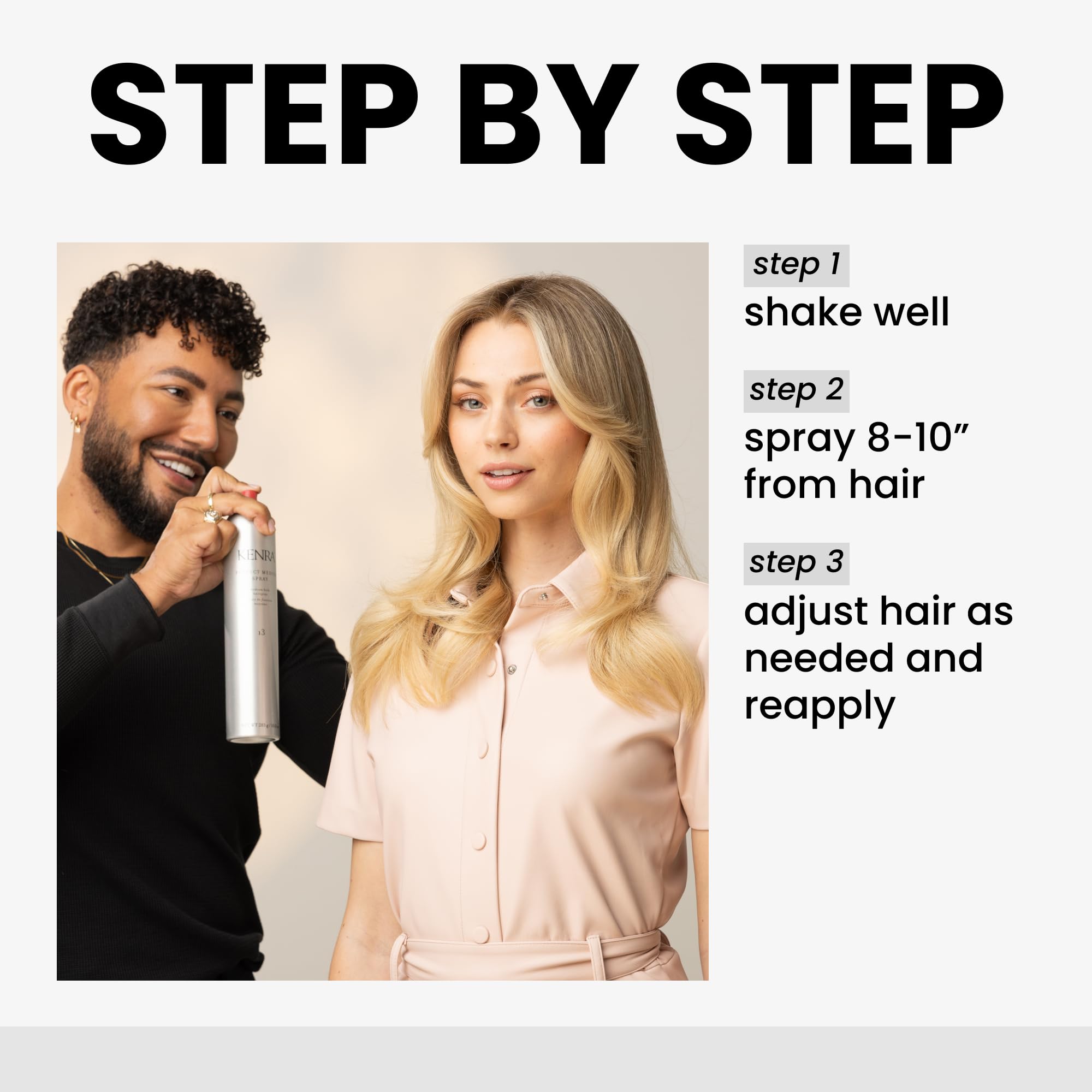 Kenra Perfect Medium Spray color-protection feature helps maintain vibrancy during styling.