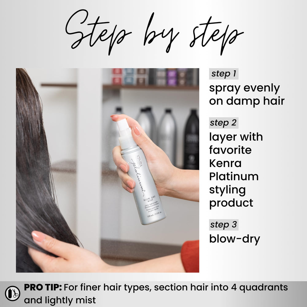 Kenra Platinum Blow-Dry Mist spray action during styling