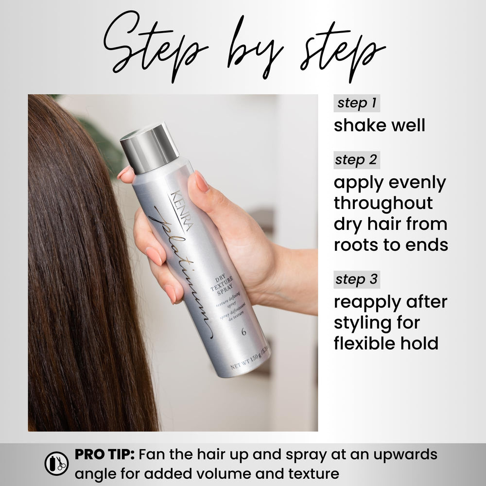 Kenra Platinum Dry Texture Spray absorbs oils for refreshed hair.