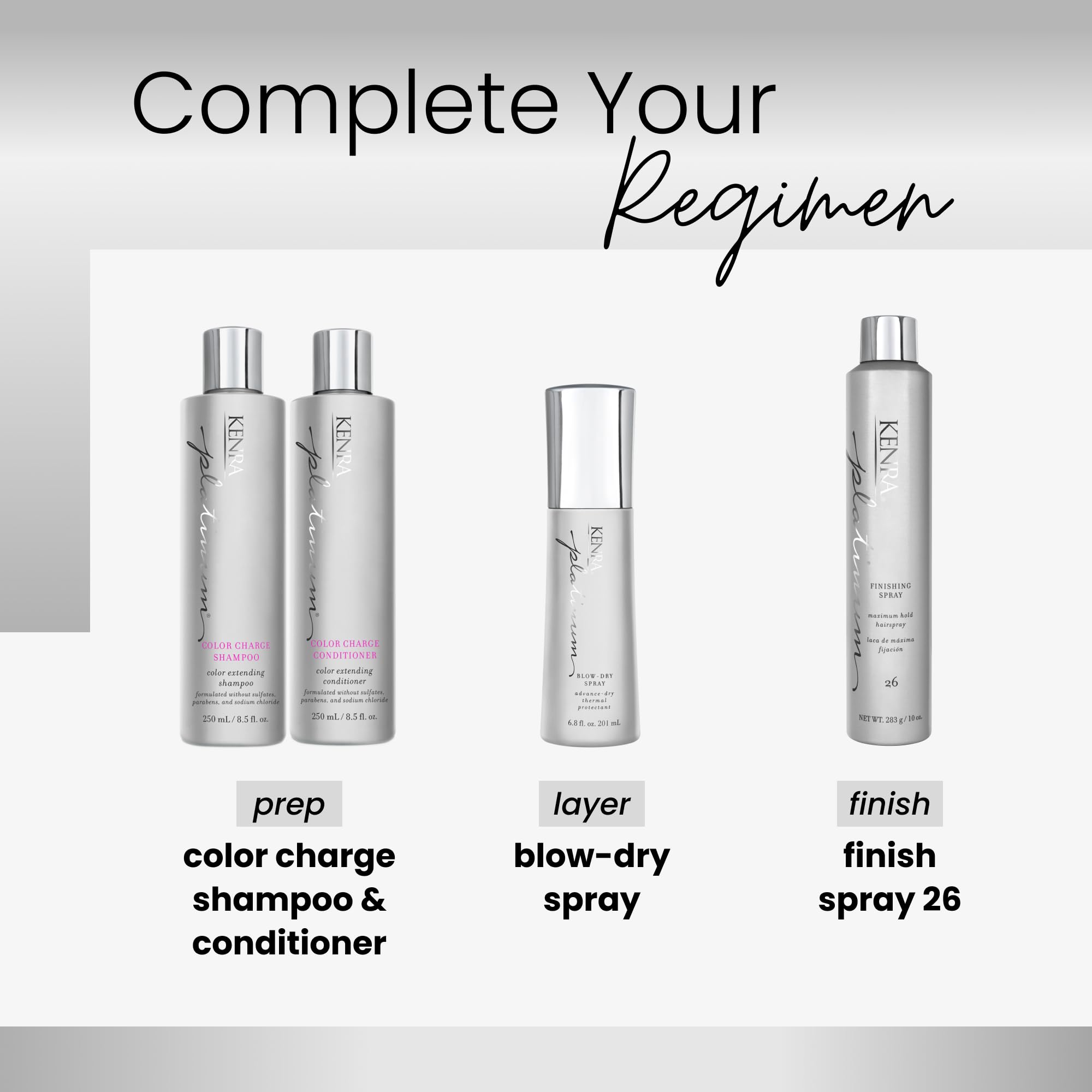 Kenra Platinum Finishing Spray high-shine finish bottle for polished looks.