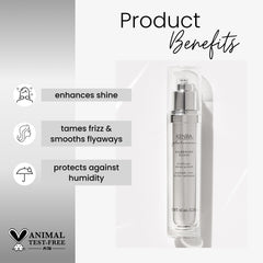 Kenra Platinum Silkening Gloss frizz control close-up for smoother hair.
