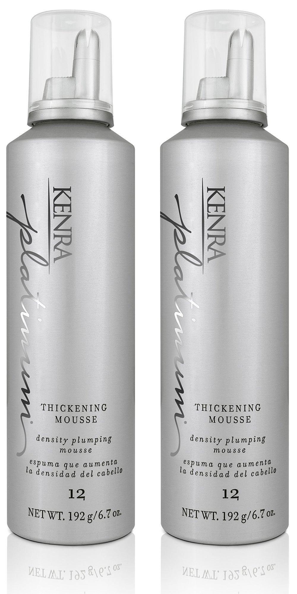 Kenra Platinum Thickening Mousse packaging 2-pack demonstrates value and convenience for full-volume styling.