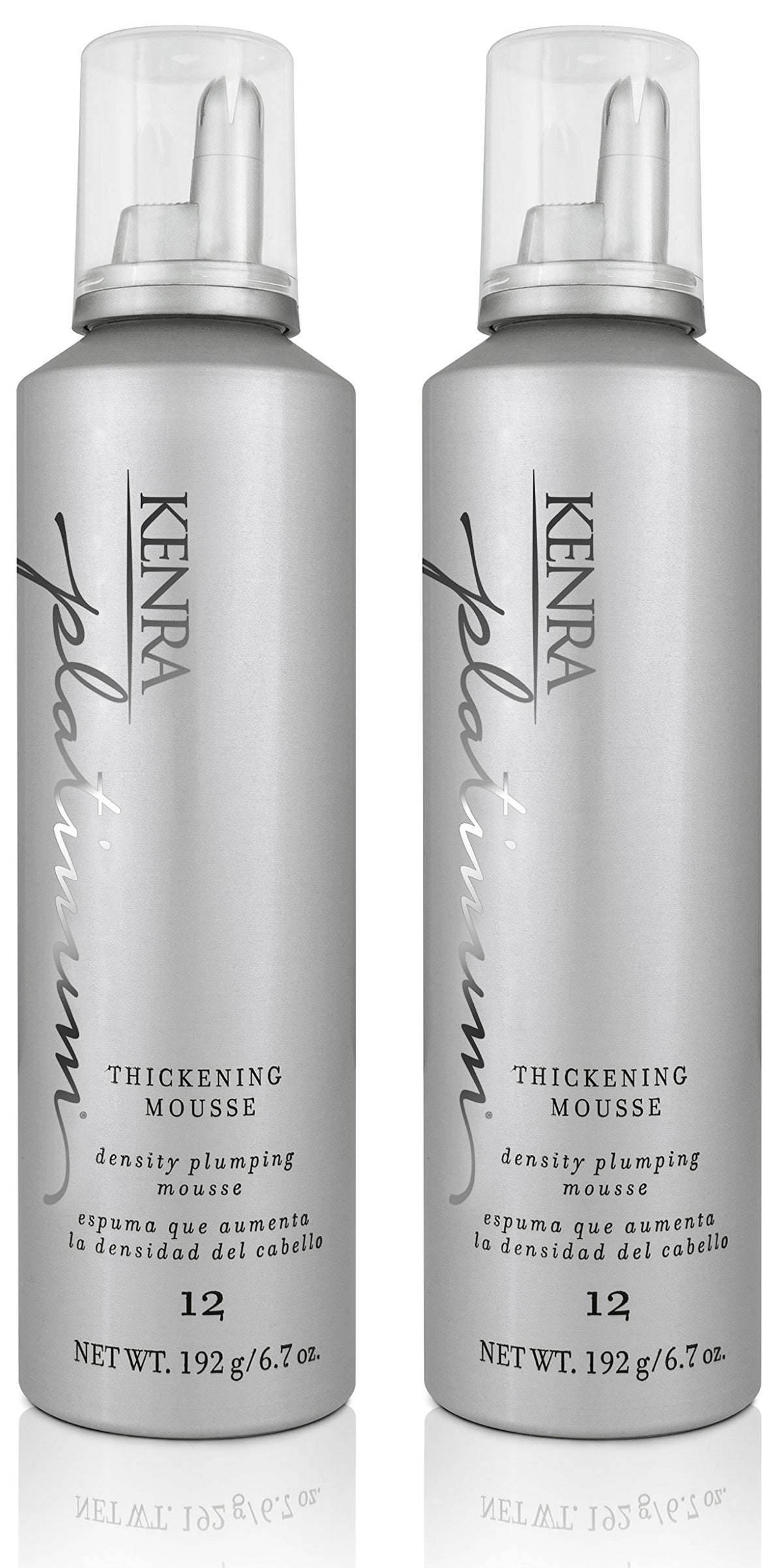 Kenra Platinum Thickening Mousse packaging 2-pack demonstrates value and convenience for full-volume styling.