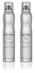 Kenra Shine Spray bottle closeup showing weightless shine and color protection.