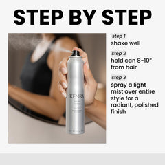 Kenra Shine Spray creates a smooth, soft feel on daily hairstyles.