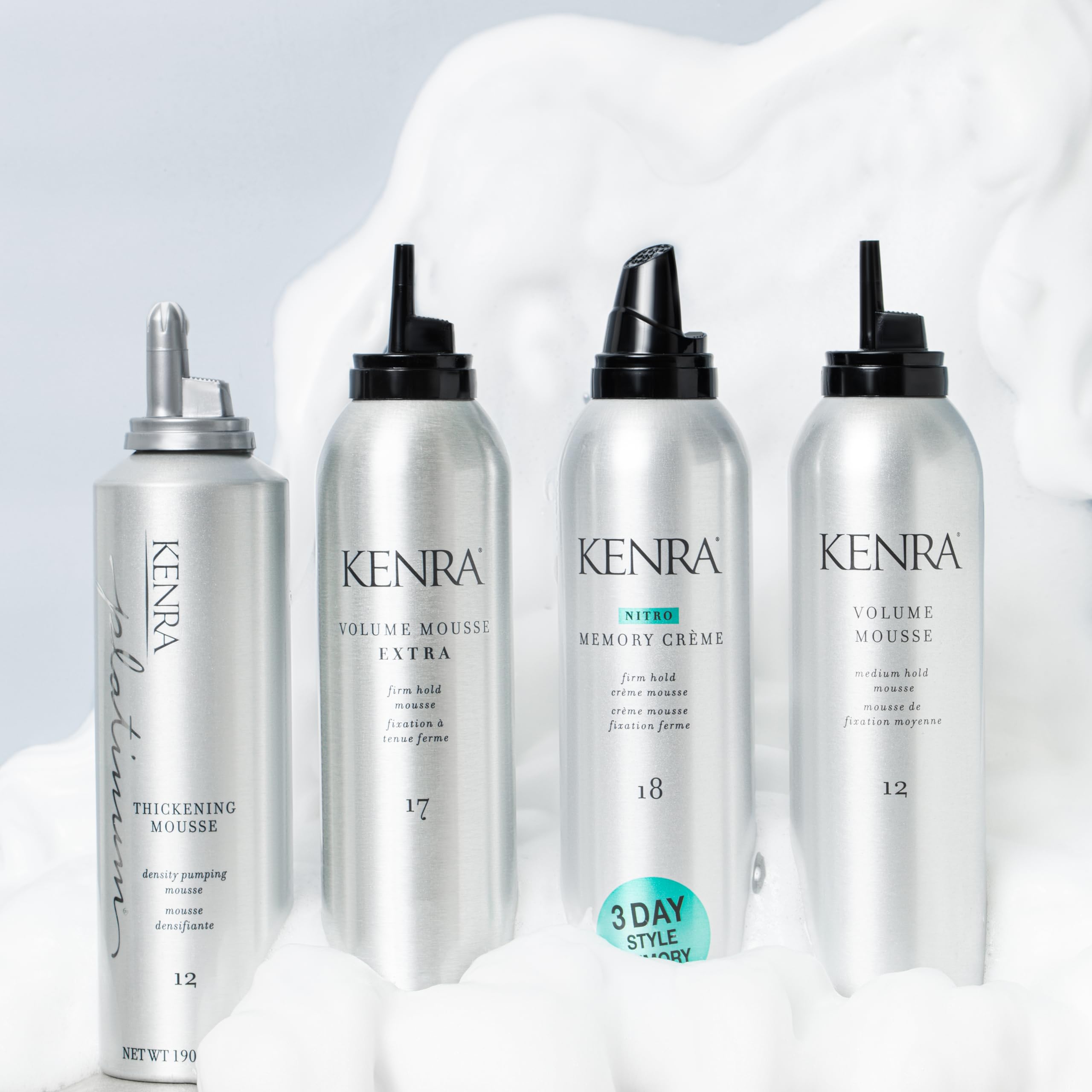 Kenra Volume Mousse Extra 17 heat protection during styling up to 450F