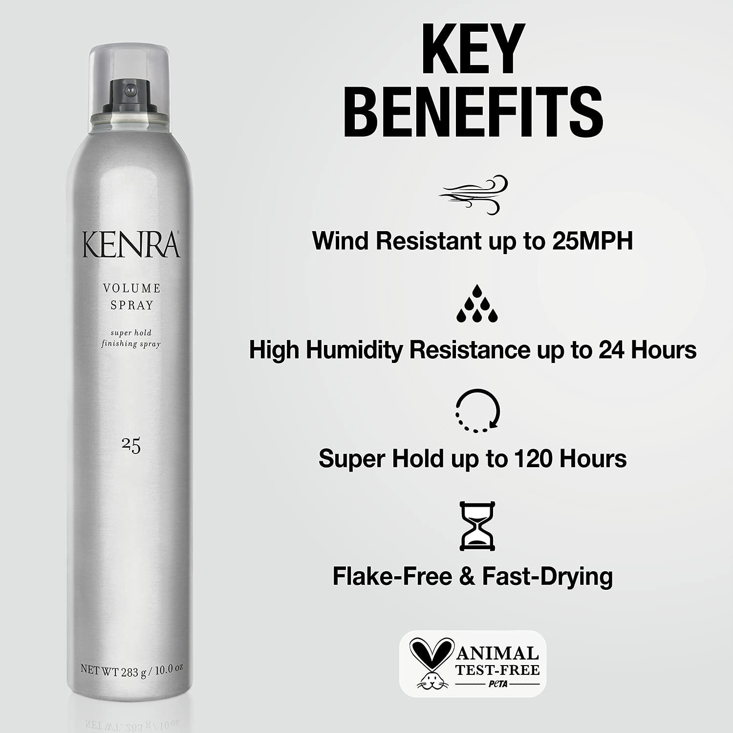 Kenra Volume Spray 25 application mist shows even distribution for quick volume.
