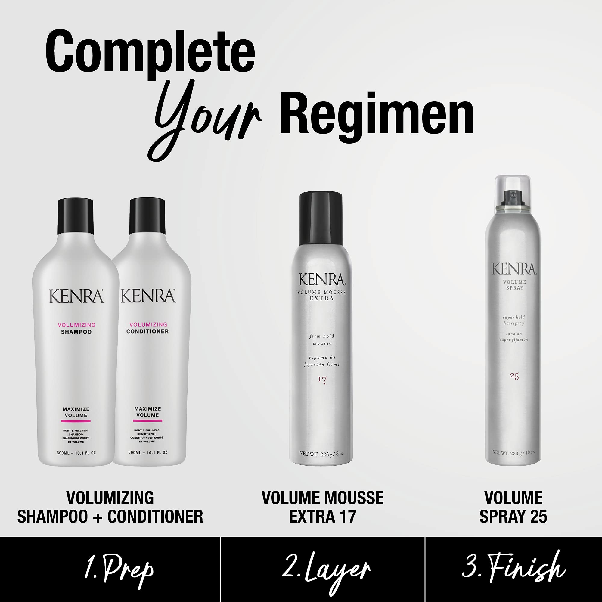 Kenra Volume Spray 25 flake-free finish leaves clean, long-lasting styling without residue.