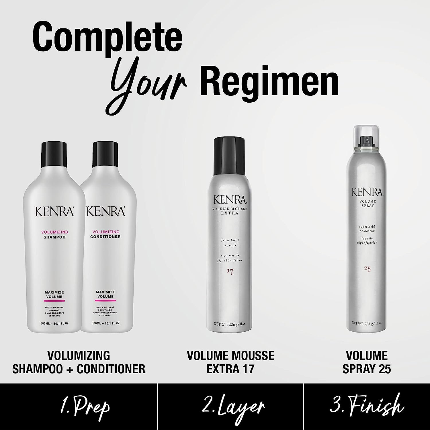 Kenra Volume Spray 25 packaging closeup emphasizes compact design.