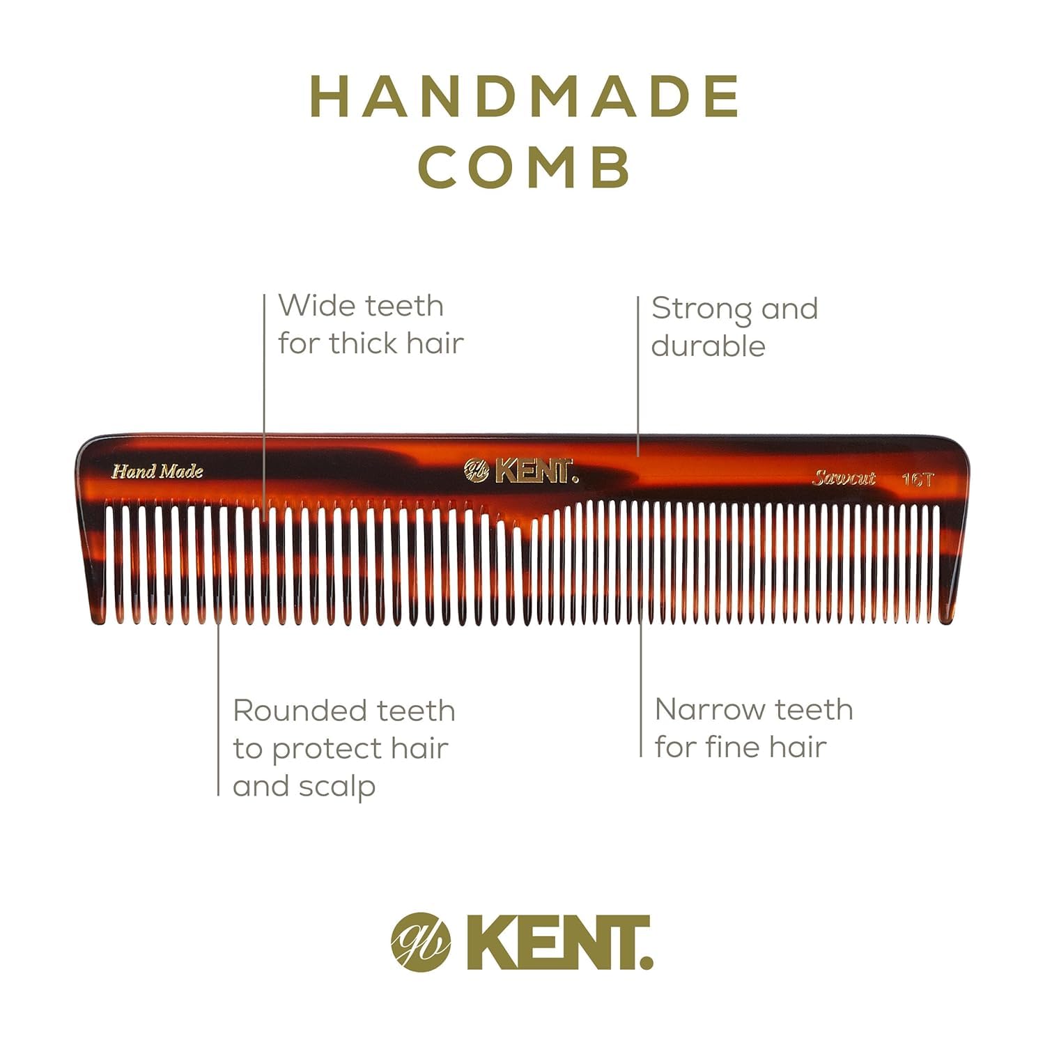 Kent 16T-16TG detangling-curly closeup illustrates wide teeth for curly hair