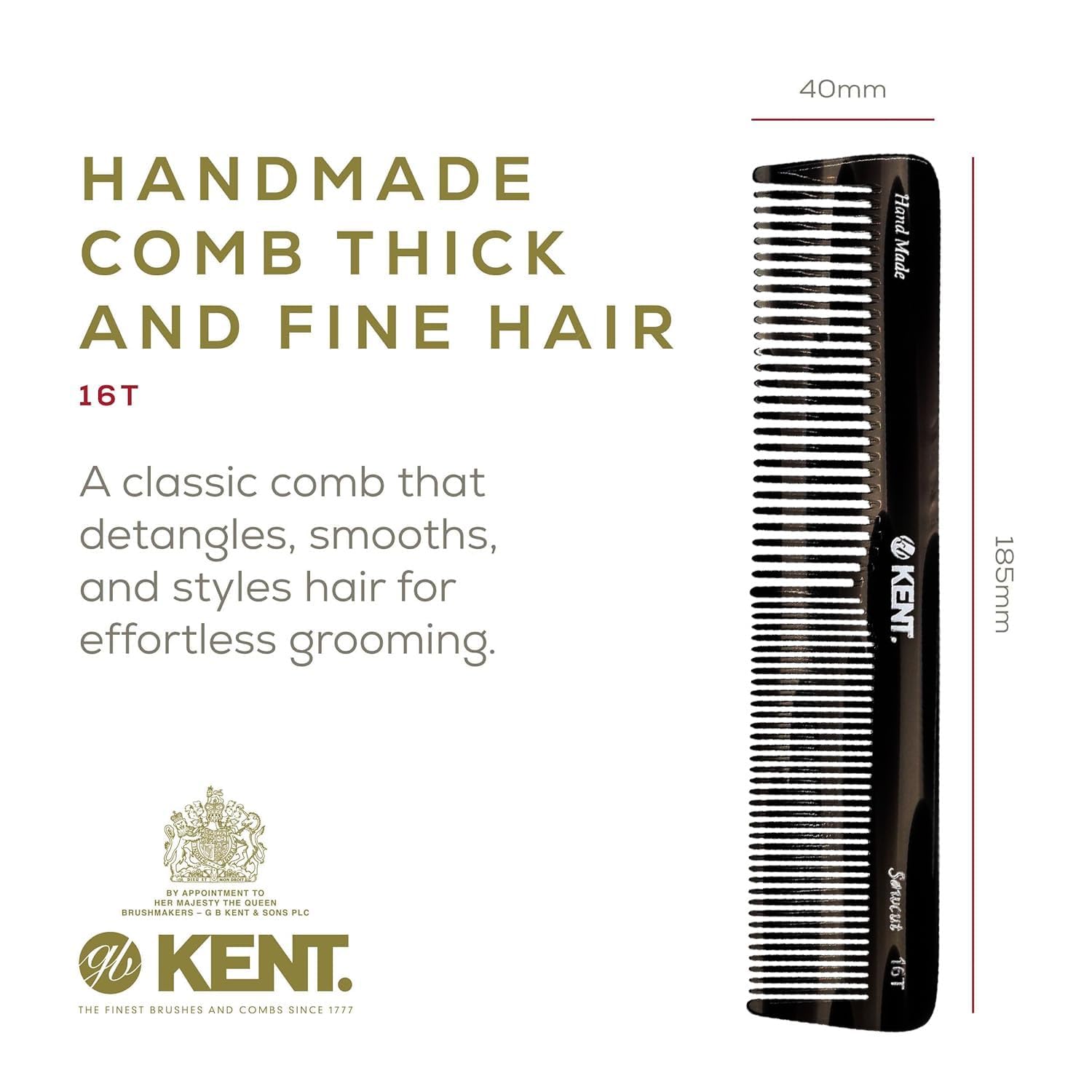 Kent 16T-16TG detangling action with wet hair demonstrates smooth glide